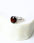 Garnet Solitaire Sparkle Silver Ring