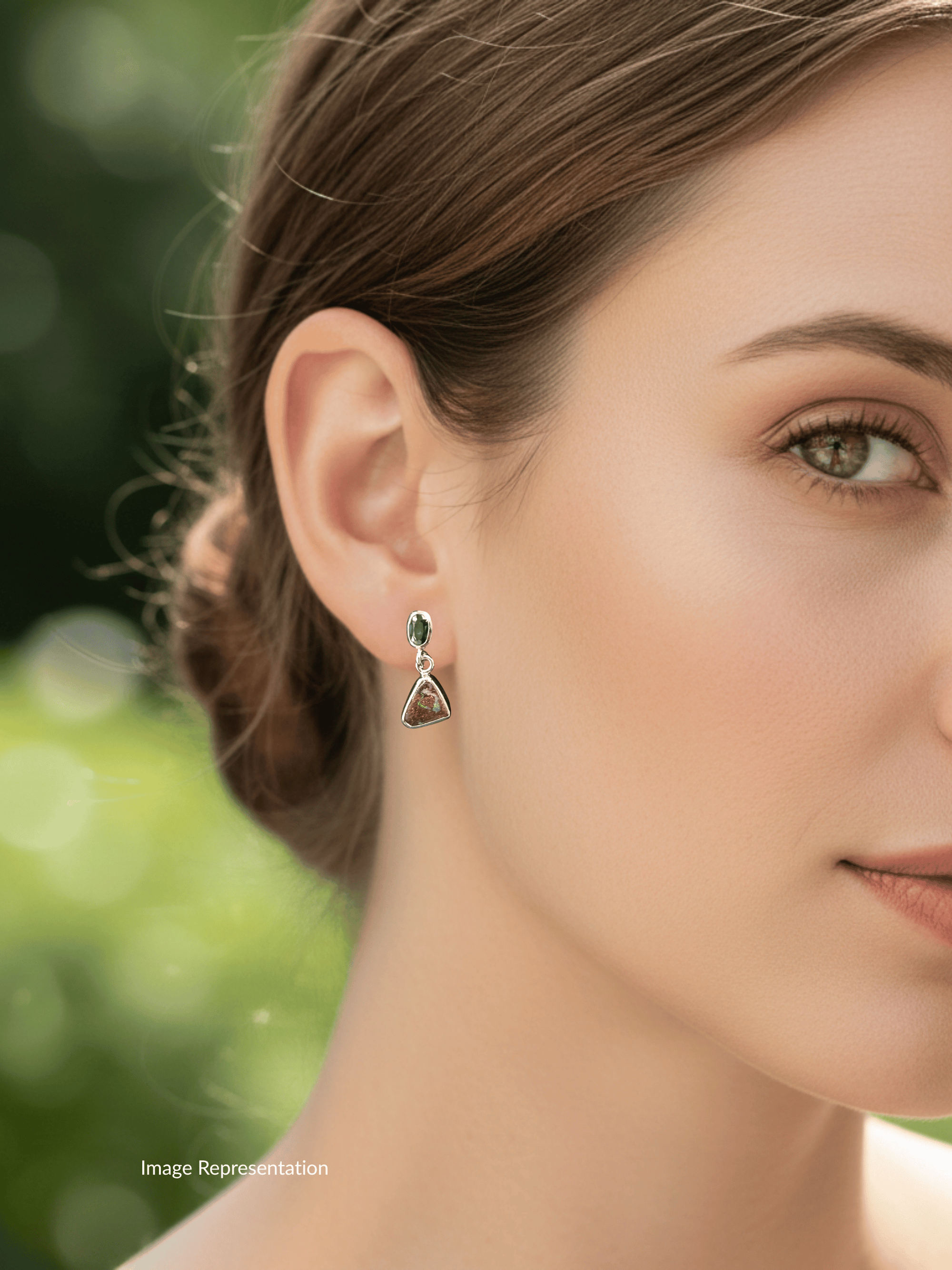 Boulder Opal Triangle and Green Sapphire Silver Drop Earrings
