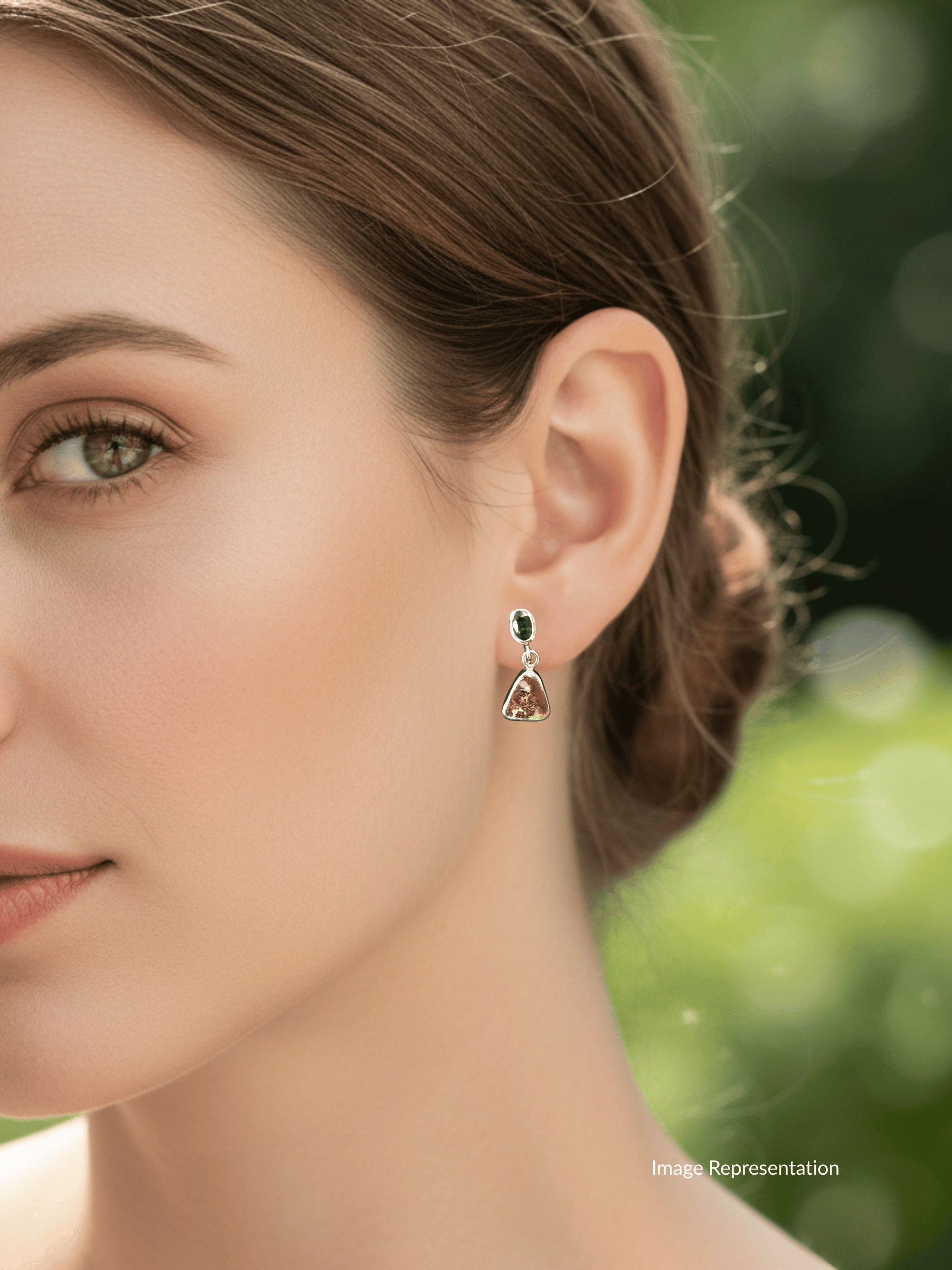 Boulder Opal Triangle and Green Sapphire Silver Drop Earrings