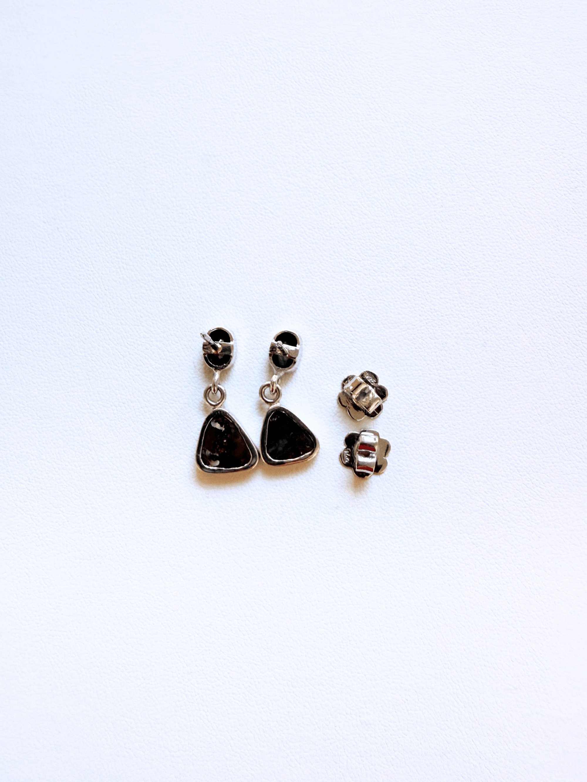 Boulder Opal Triangle and Green Sapphire Silver Drop Earrings