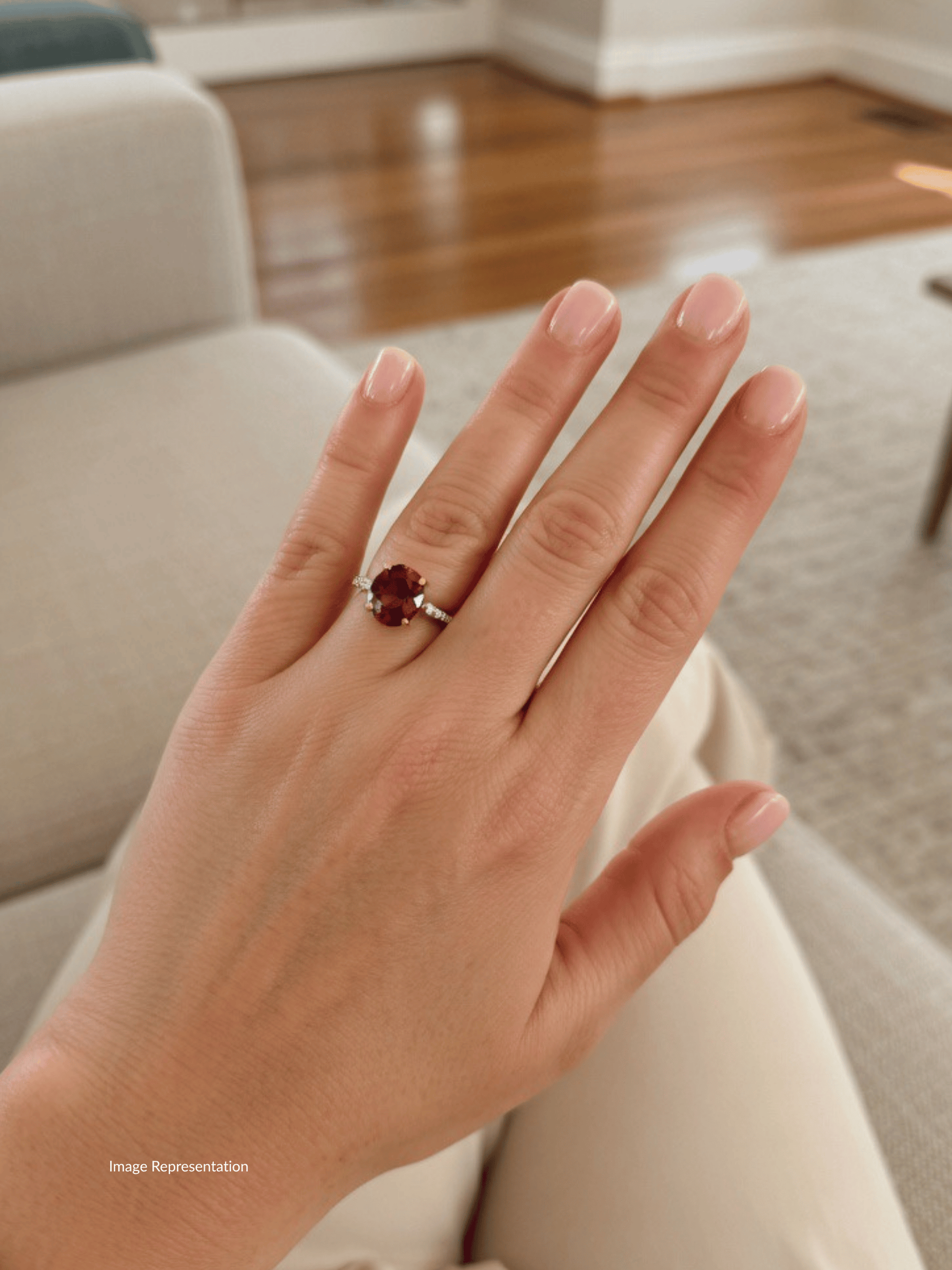 Garnet Solitaire Sparkle Silver Ring