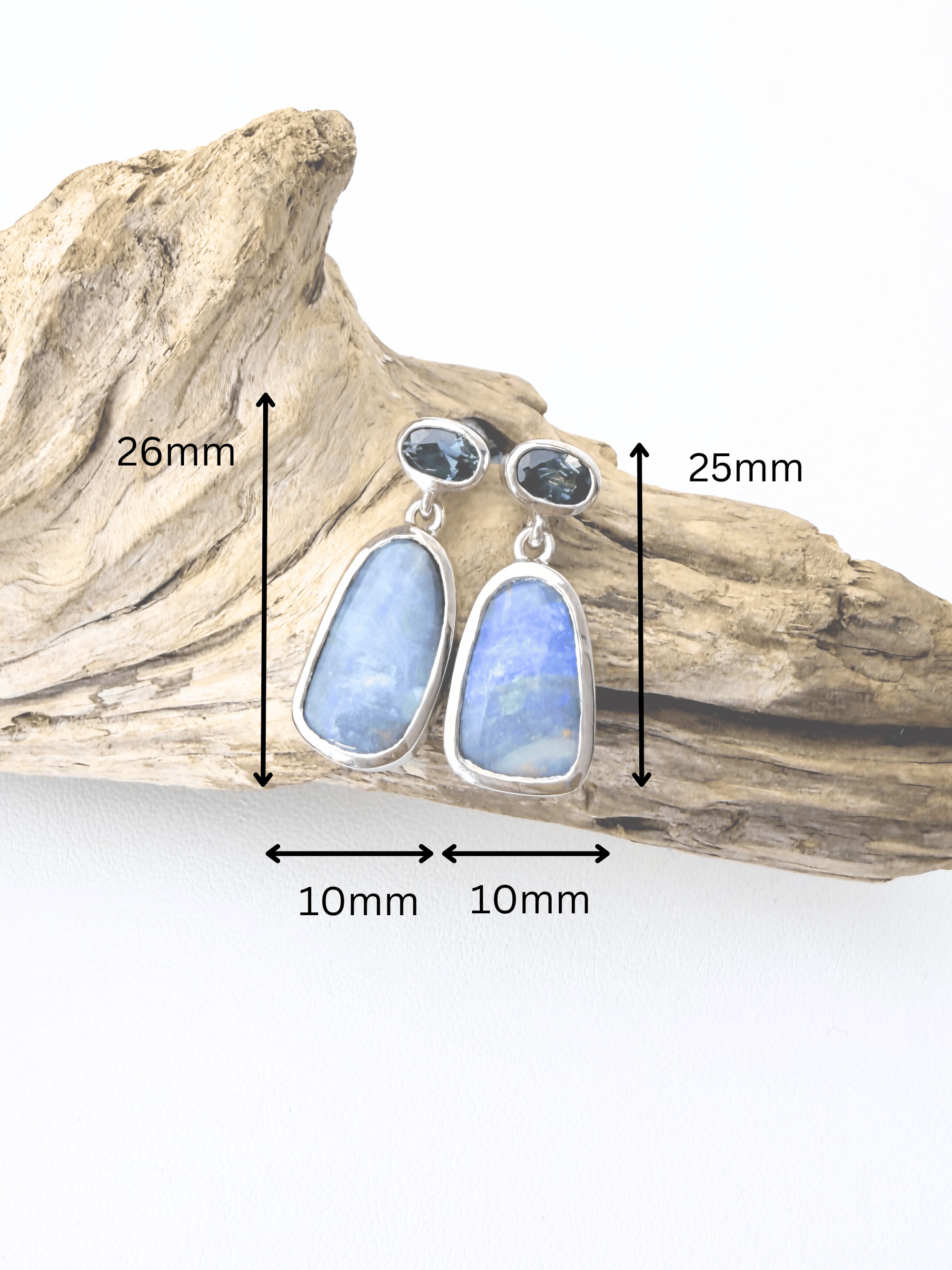 Blue Crystal Boulder Opal and Teal Sapphire Drop Silver Earrings