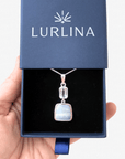 Boulder Opal Silver Square Pendant with Aquamarine