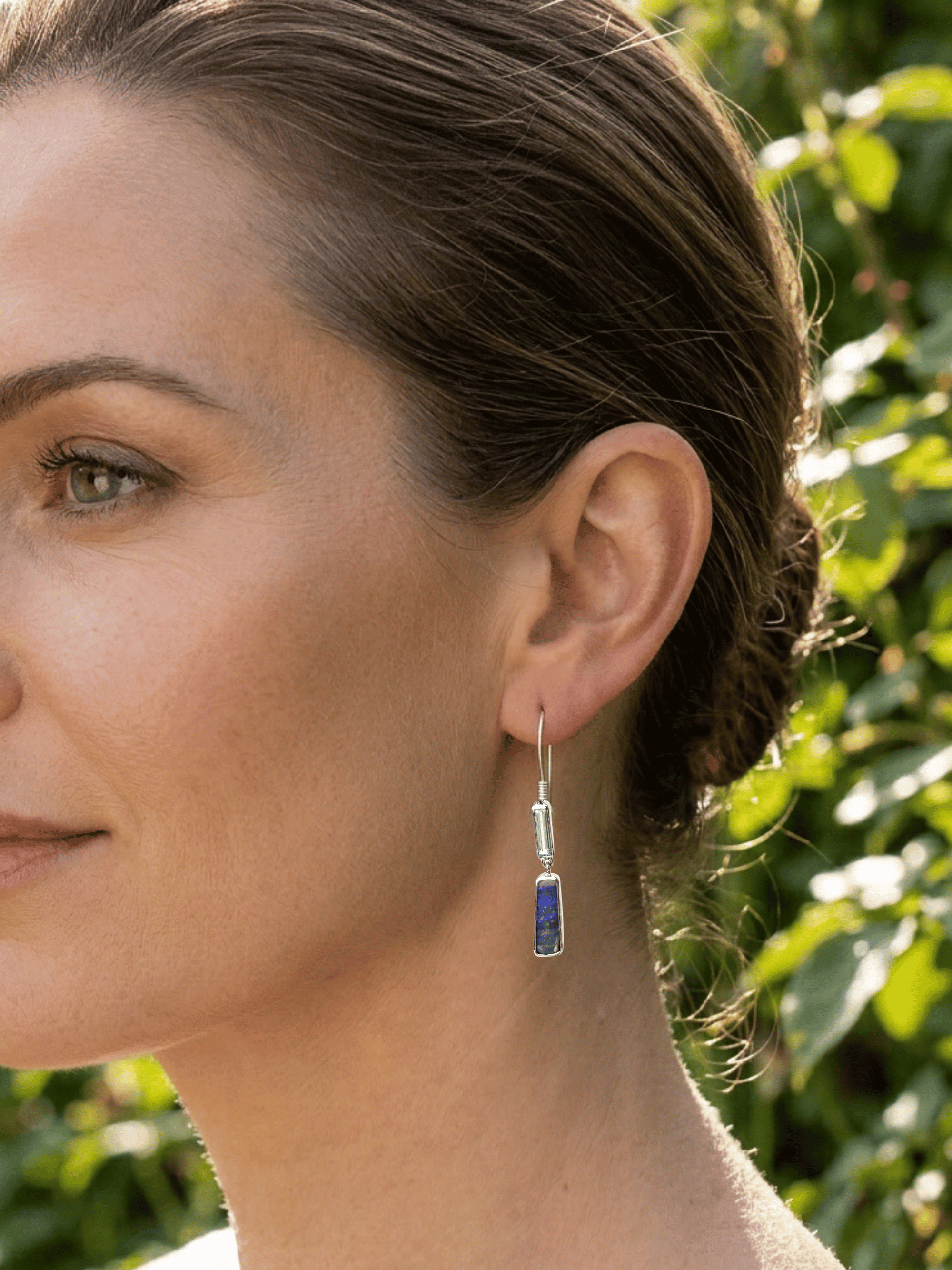 Boulder Opal and Aquamarine Silver Hook Earrings