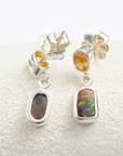 Boulder Opal and Yellow Sapphire Silver Drop Earrings