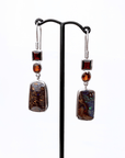 Boulder Opal, Pyrope and Hessonite Garnet Silver Hook Earrings