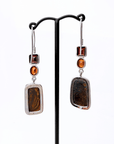 Boulder Opal, Pyrope and Hessonite Garnet Silver Hook Earrings
