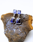 Boulder Opal and Royal Blue Sapphire Drop Silver Earrings