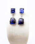 Boulder Opal and Royal Blue Sapphire Drop Silver Earrings