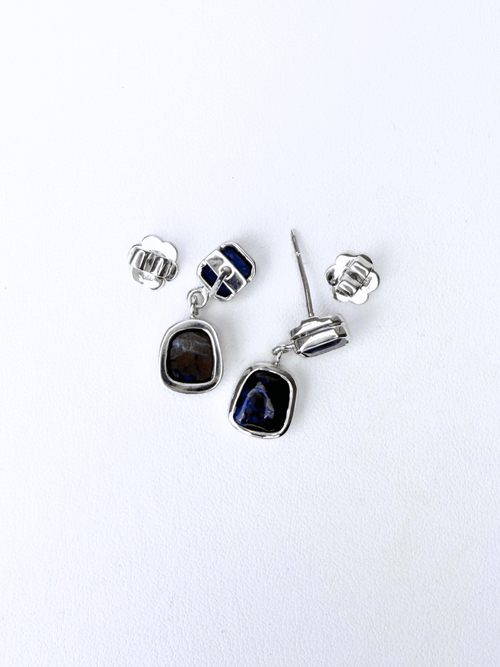 Boulder Opal and Royal Blue Sapphire Drop Silver Earrings
