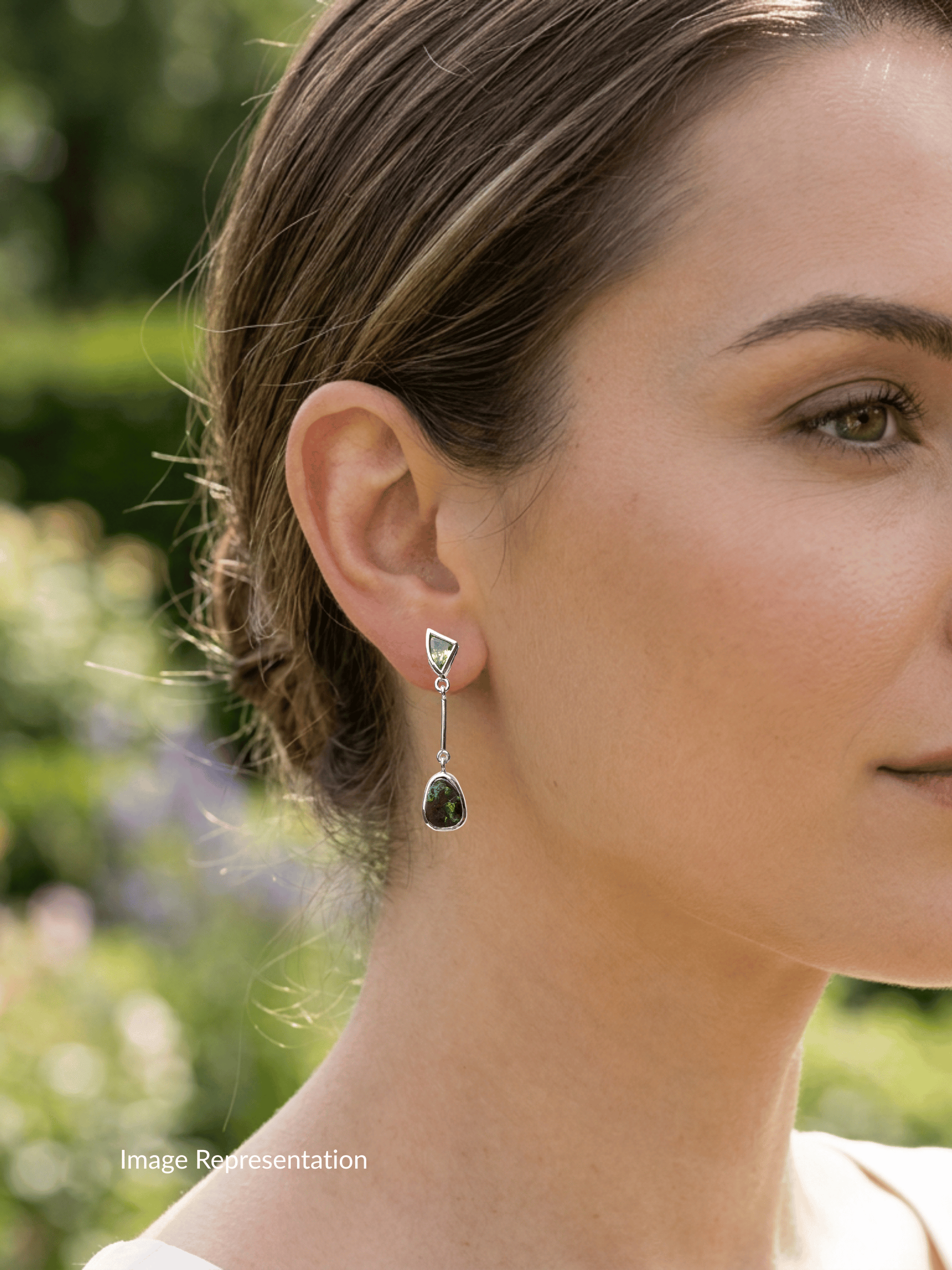 Boulder Opal and Green Trilliant Sapphire Dangle Silver Earrings