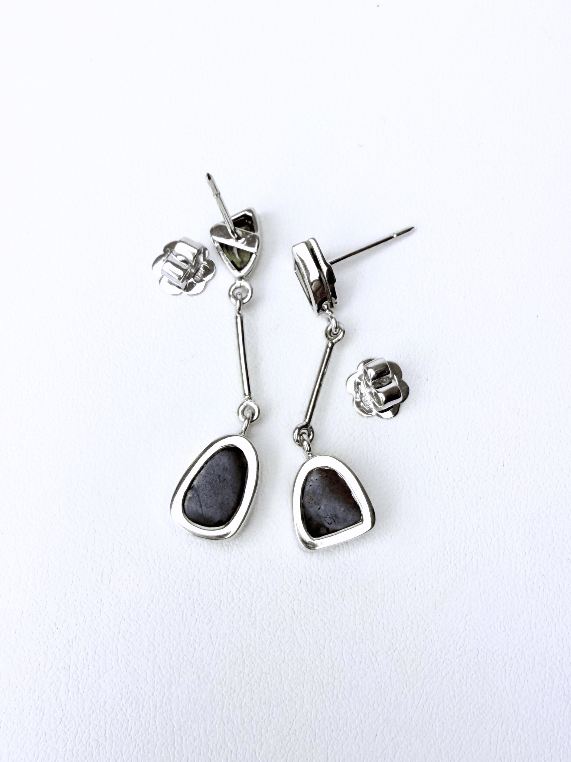 Boulder Opal and Green Trilliant Sapphire Dangle Silver Earrings