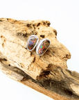 Boulder Opal Red Sparkle Silver Stud Earrings