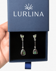Boulder Opal and Green Trilliant Sapphire Dangle Silver Earrings