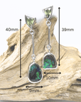 Boulder Opal and Green Trilliant Sapphire Dangle Silver Earrings