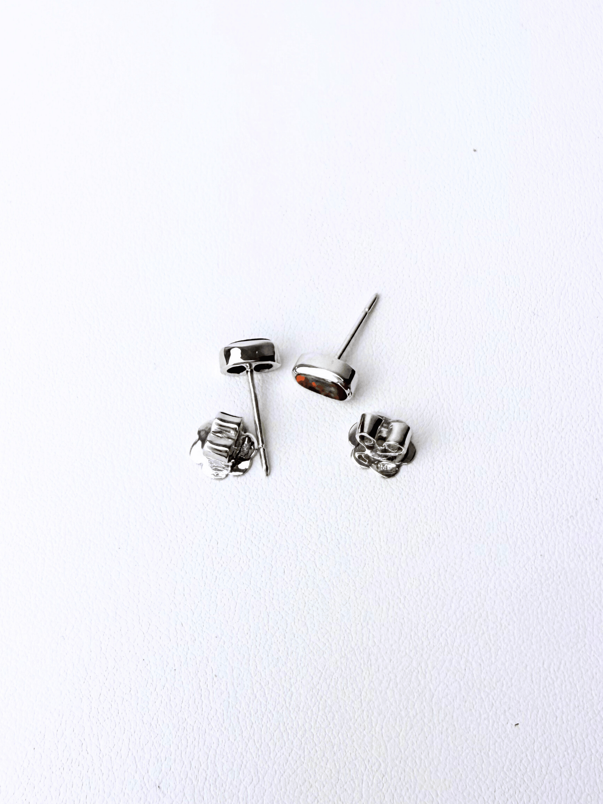 Boulder Opal Red Sparkle Silver Stud Earrings