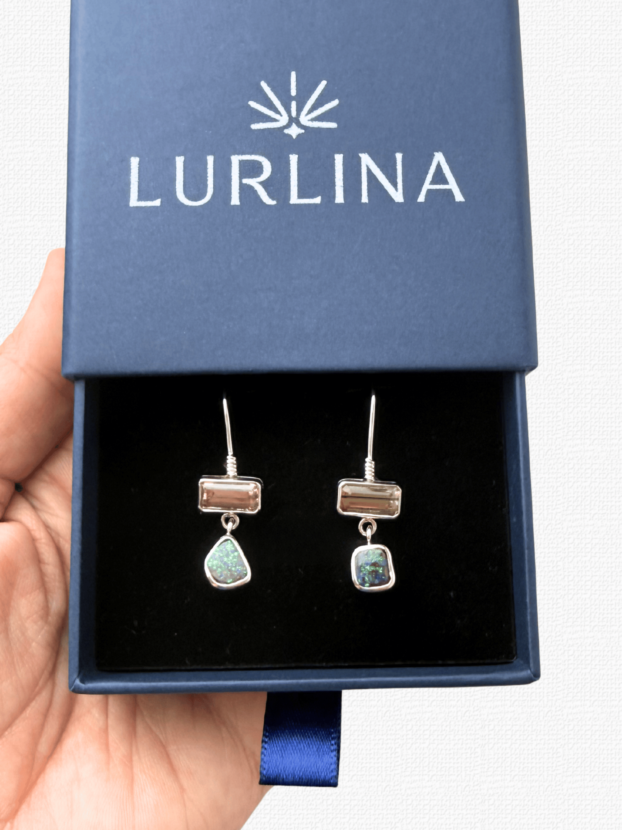 Boulder Opal and Bi-colour Tourmaline Silver Hook Earrings