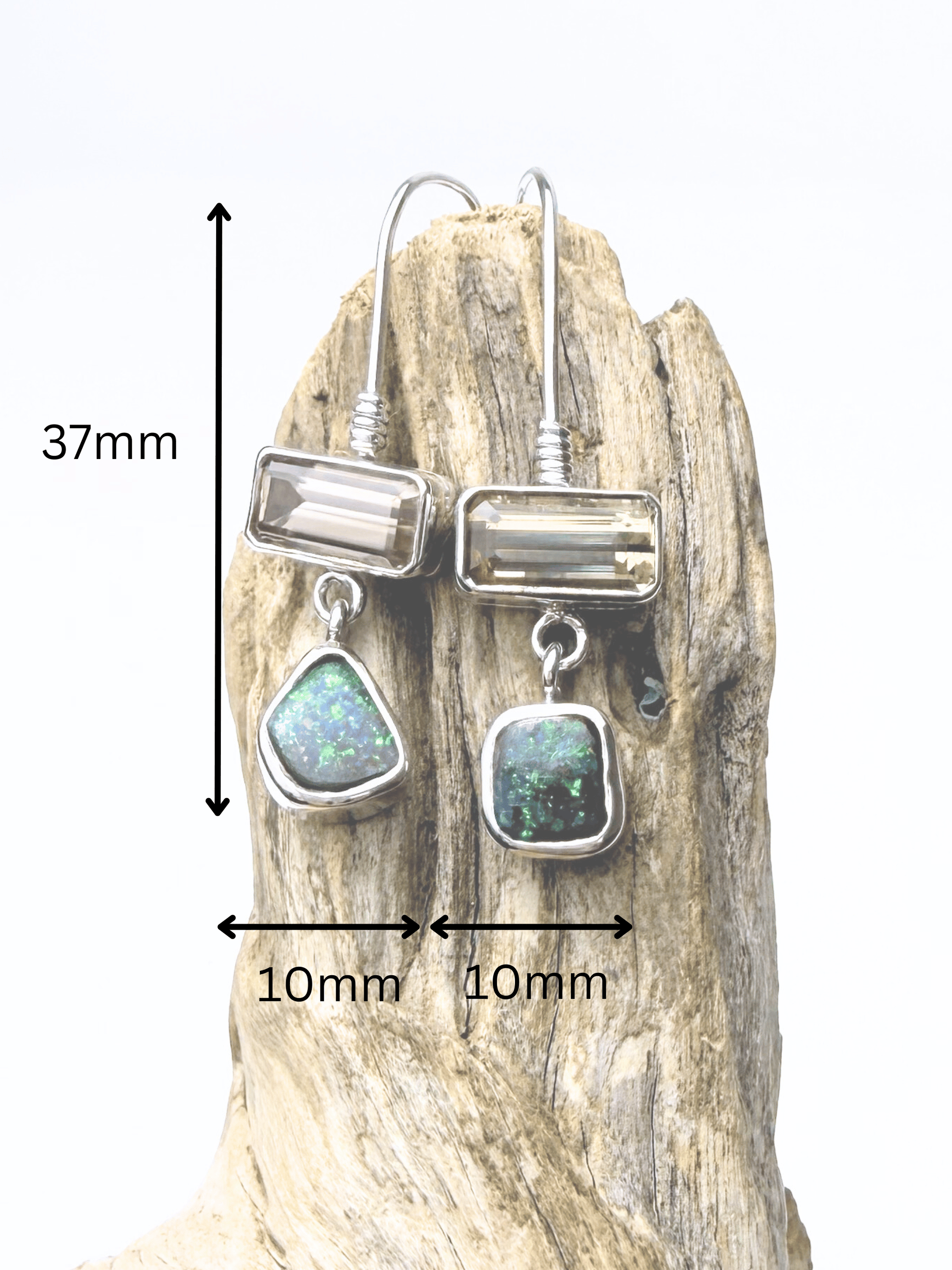 Boulder Opal and Bi-colour Tourmaline Silver Hook Earrings