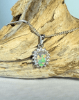 Lightning Ridge Crystal Opal Halo Silver Pendant