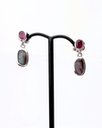 Boulder Opal and Ruby Drop Silver Earrings