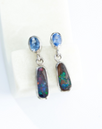 Boulder Opal and Pale Blue Sapphire Silver Drop Earrings