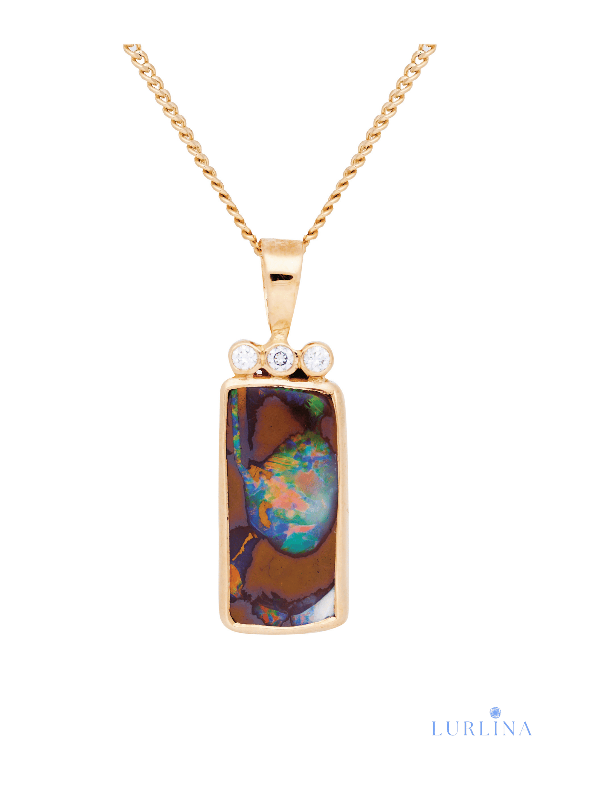 Australian Boulder Opal Diamonds 18k Yellow Gold Pendant