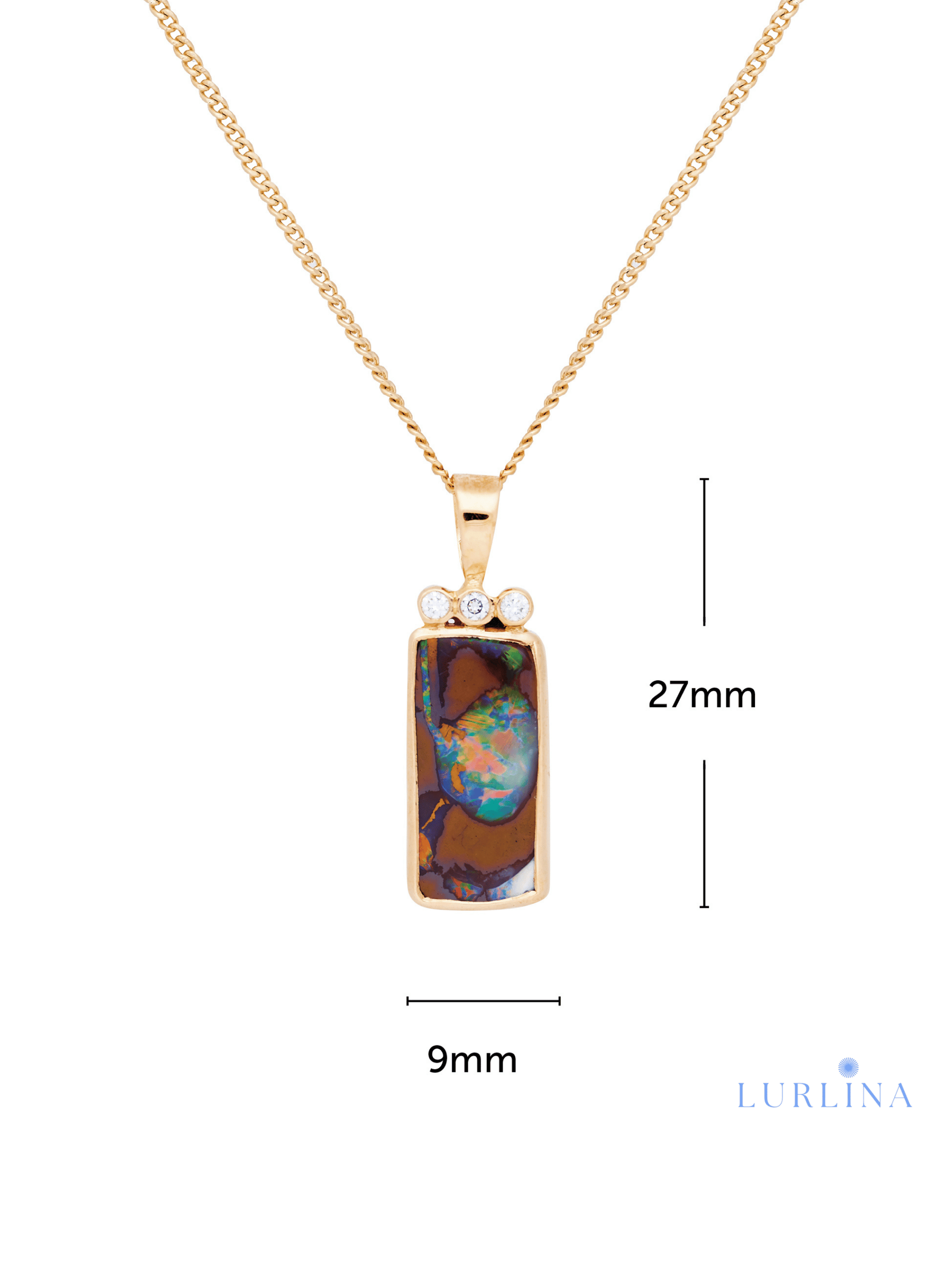 Australian Boulder Opal Diamonds Yellow Gold Pendant Measurements