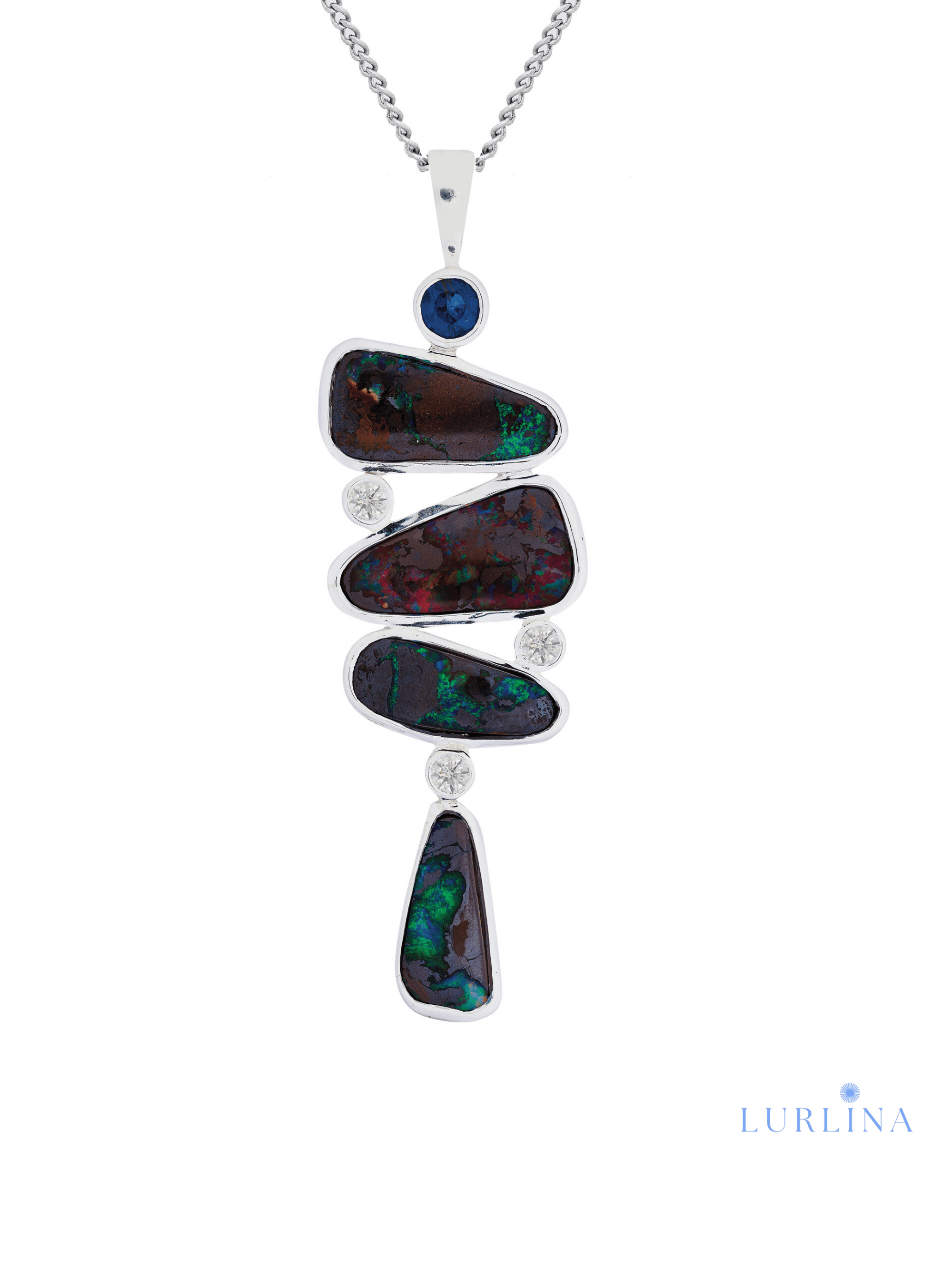 Australian Boulder Opal Queensland Sapphire Silver Pendant