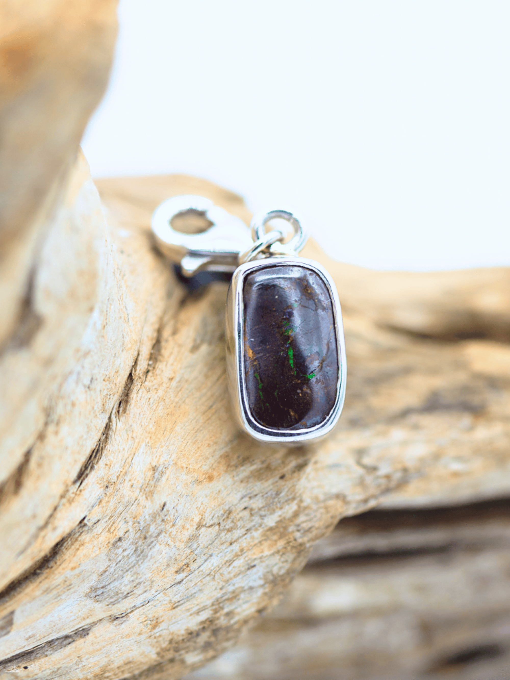 Australian Boulder Opal Rectangle Silver Bracelet Charm