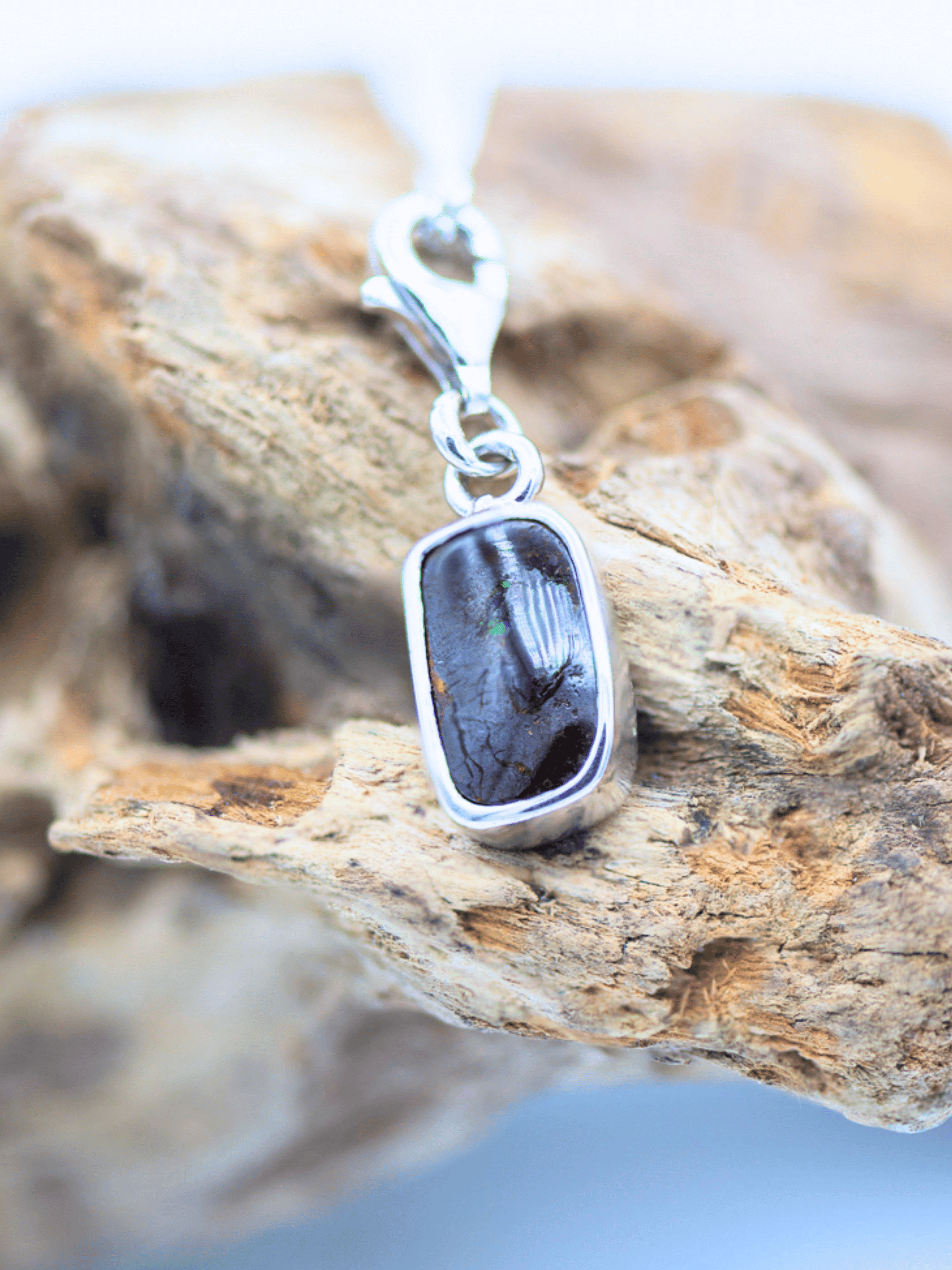 Australian Boulder Opal Rectangle Silver Bracelet Charm