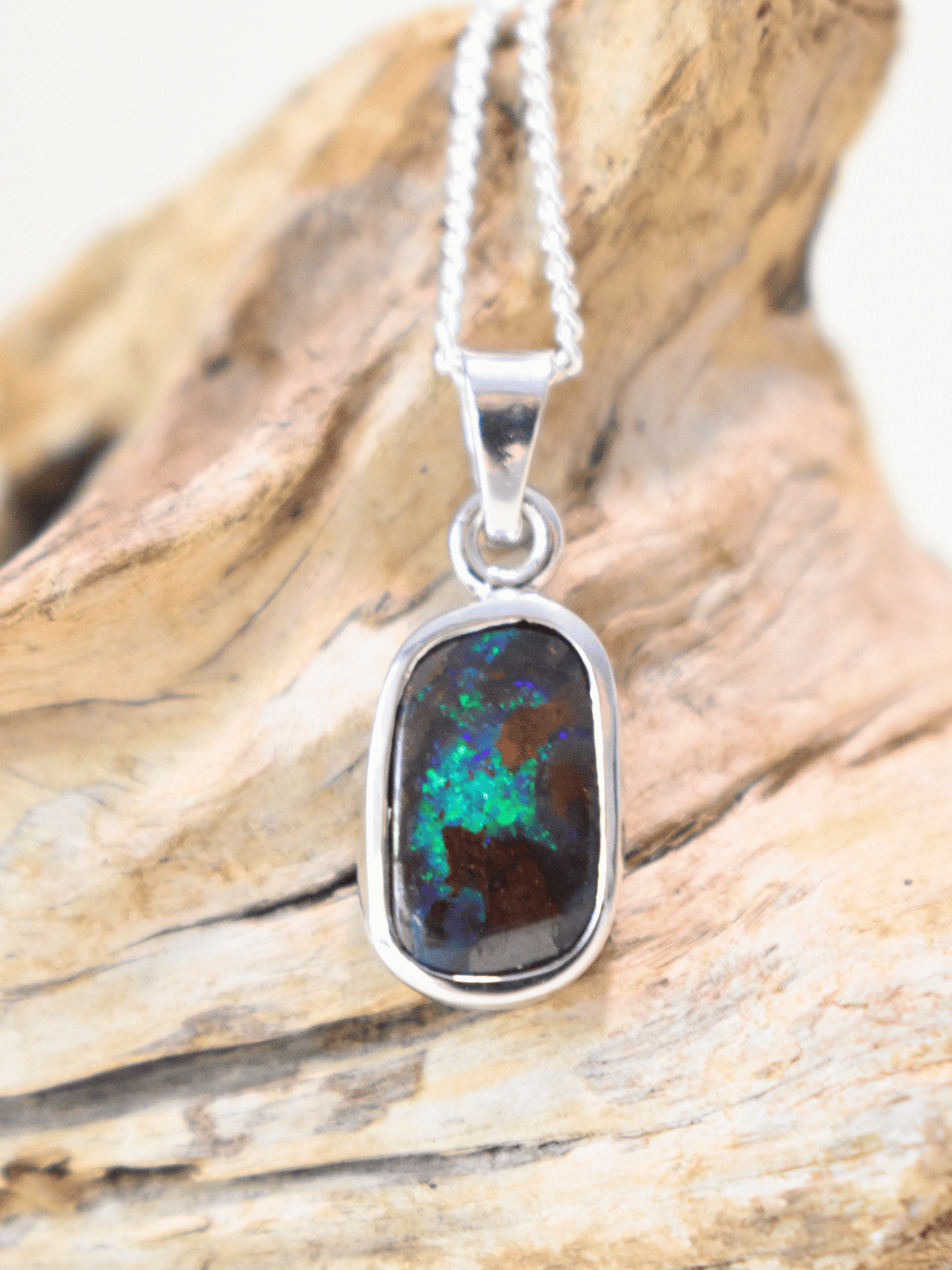 Australian Boulder Opal Silver Pendant