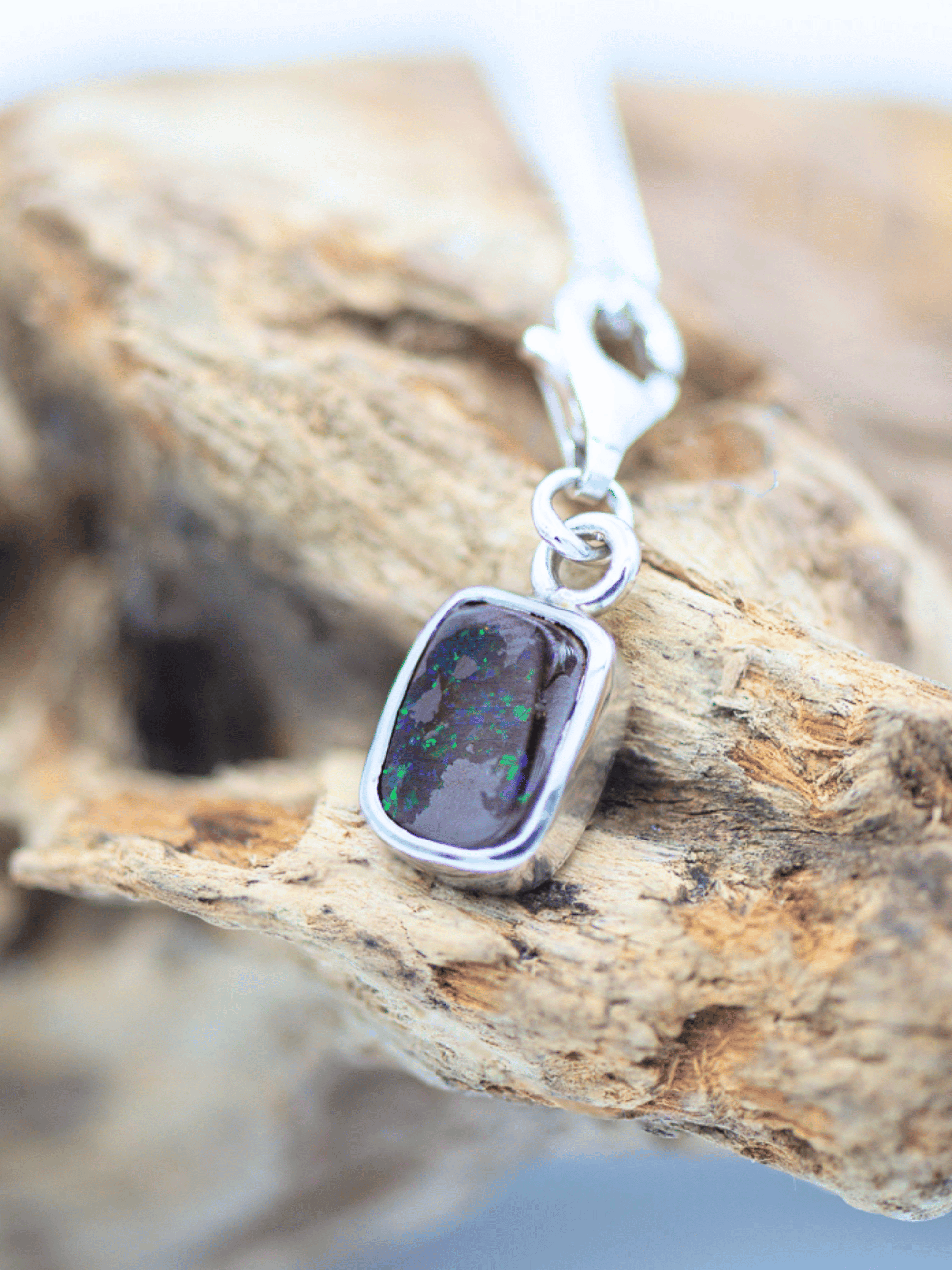 Boulder Opal Square Silver Bracelet Charm