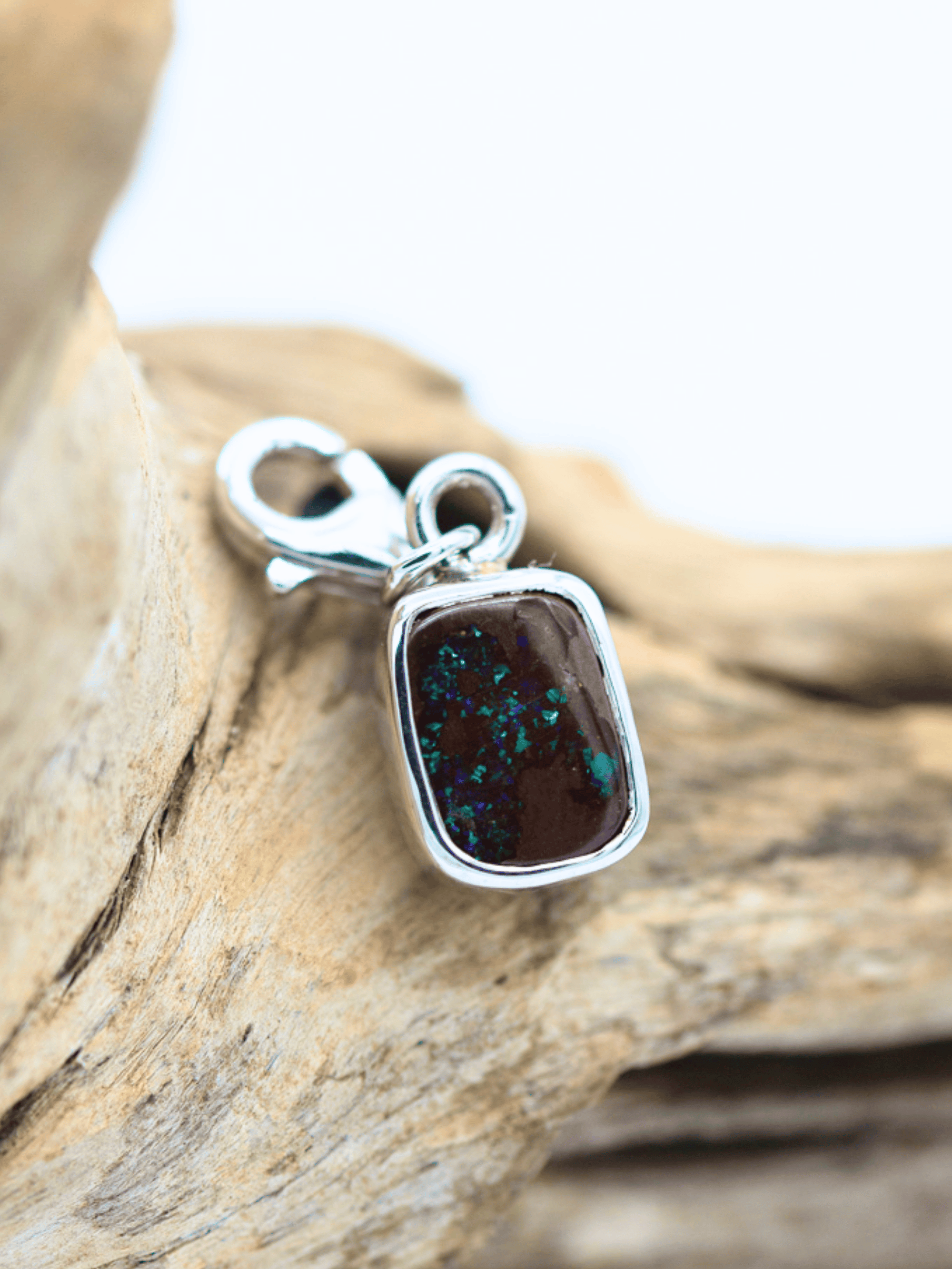 Australian Boulder Opal Square Silver Bracelet Charm