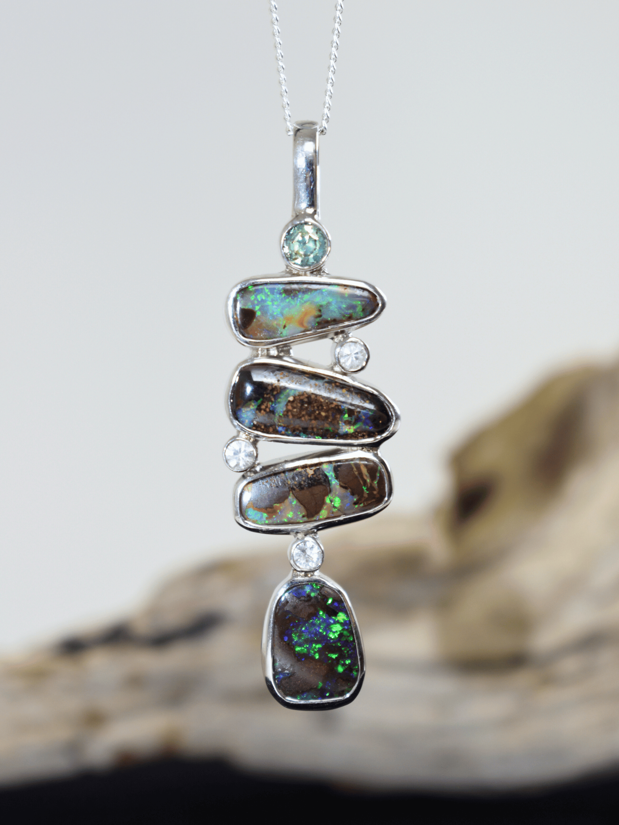 Australian Boulder Opal and Sapphire River Pendant