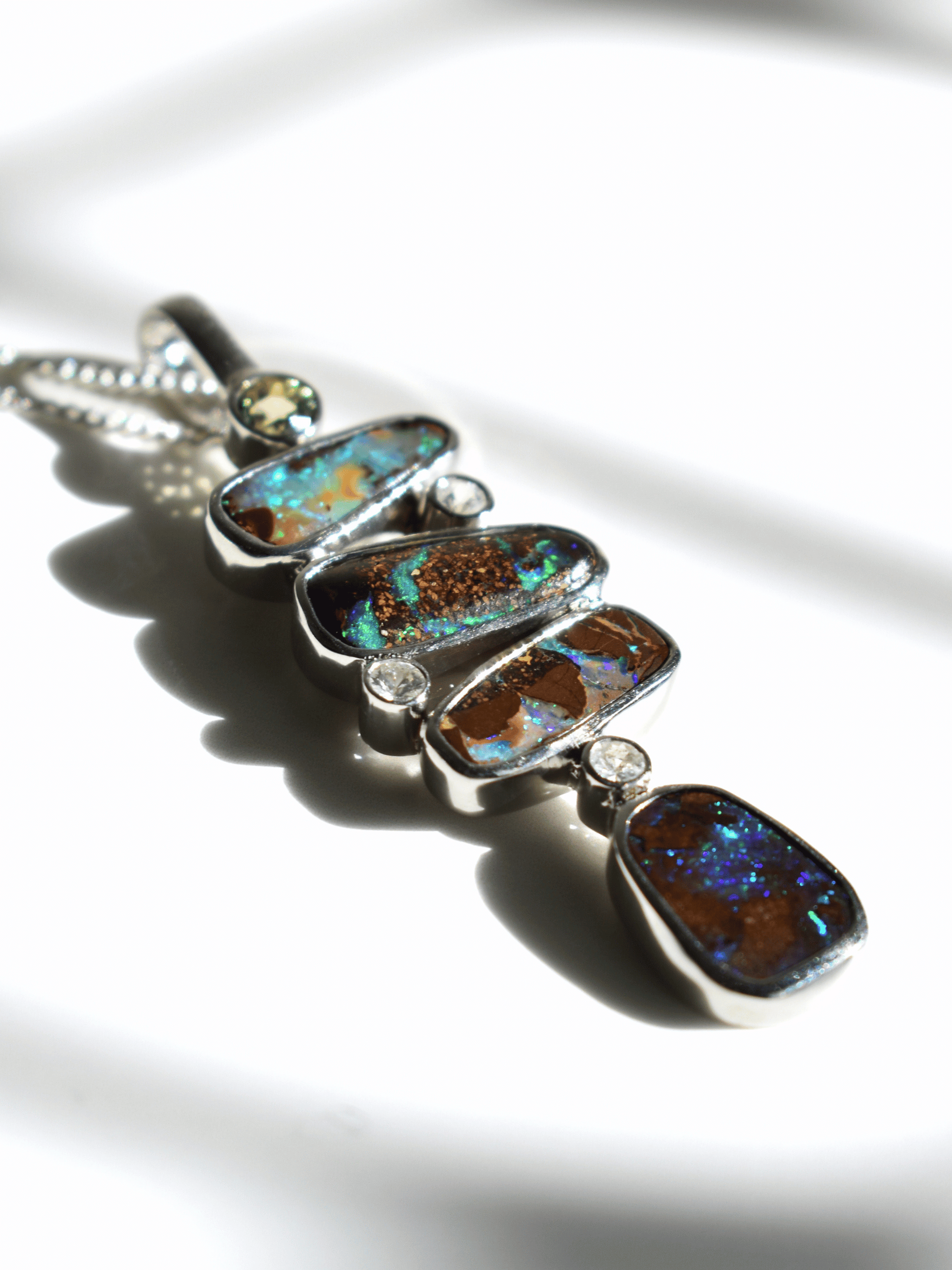 Australian Boulder Opal and Sapphire River Sterling Silver Pendant