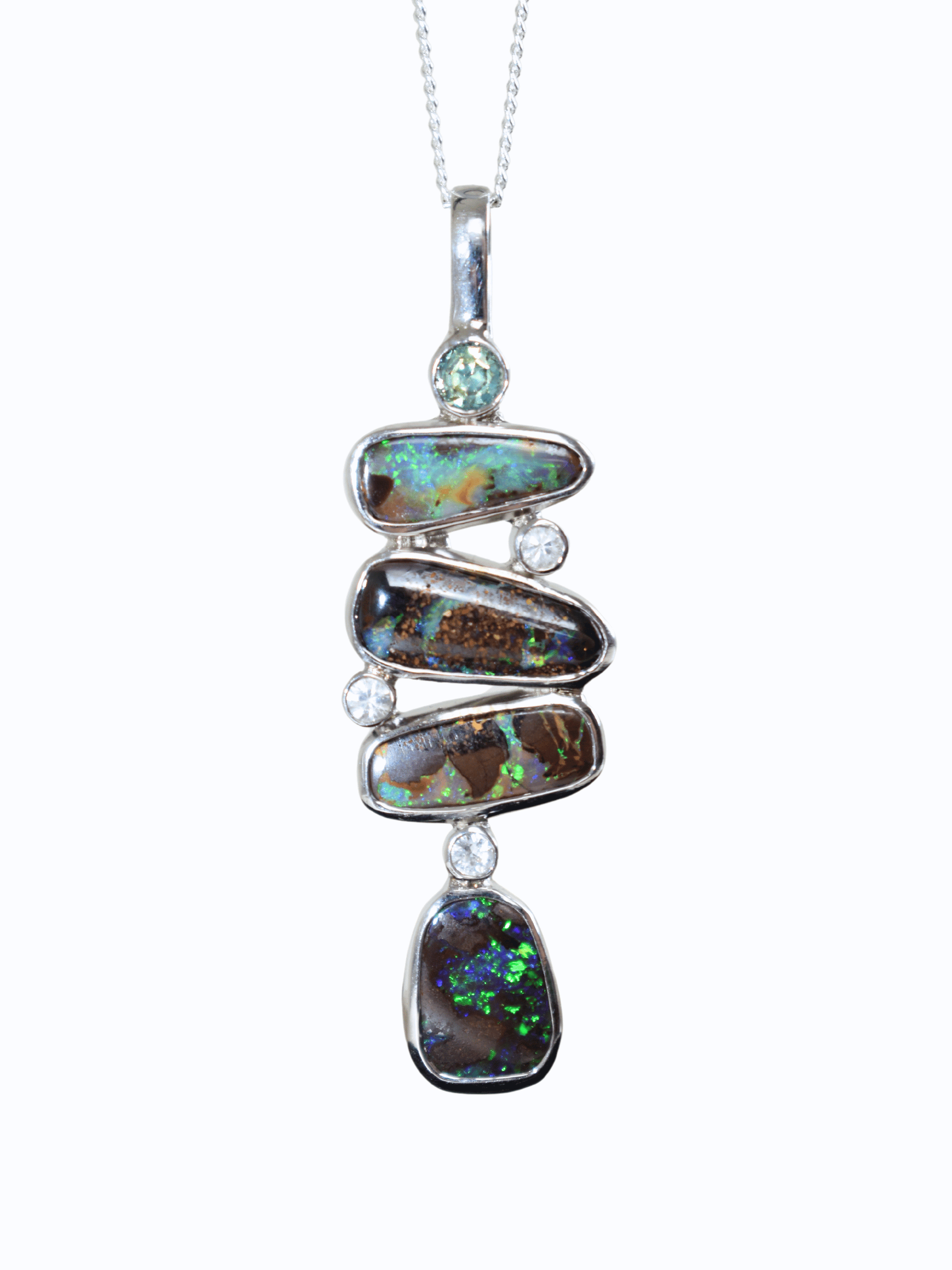 Australian Boulder Opal and Sapphire River Sterling Silver Pendant