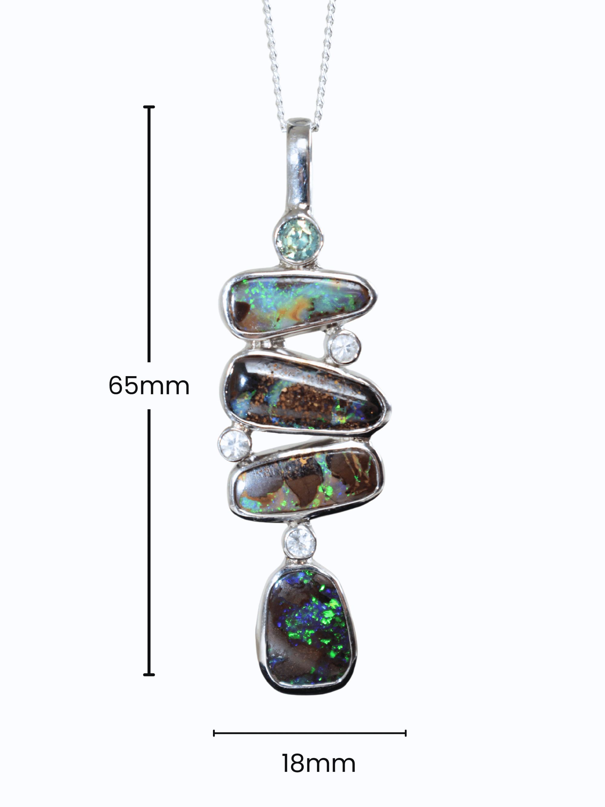 Australian Boulder Opal and Sapphire River Sterling Silver Pendant Measurements