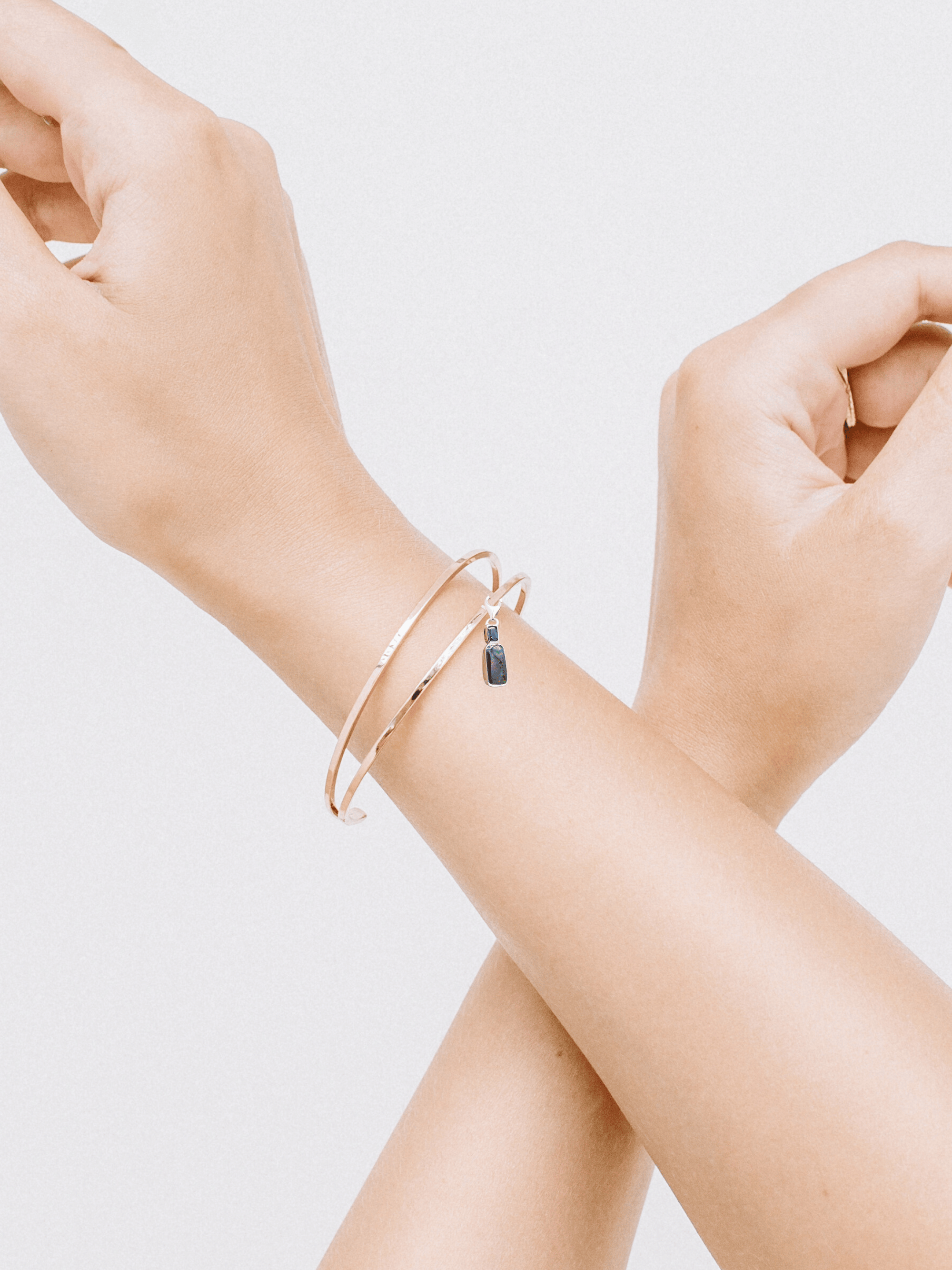 Australian Boulder Opal with Baguette Sapphire Silver Bracelet Charm model