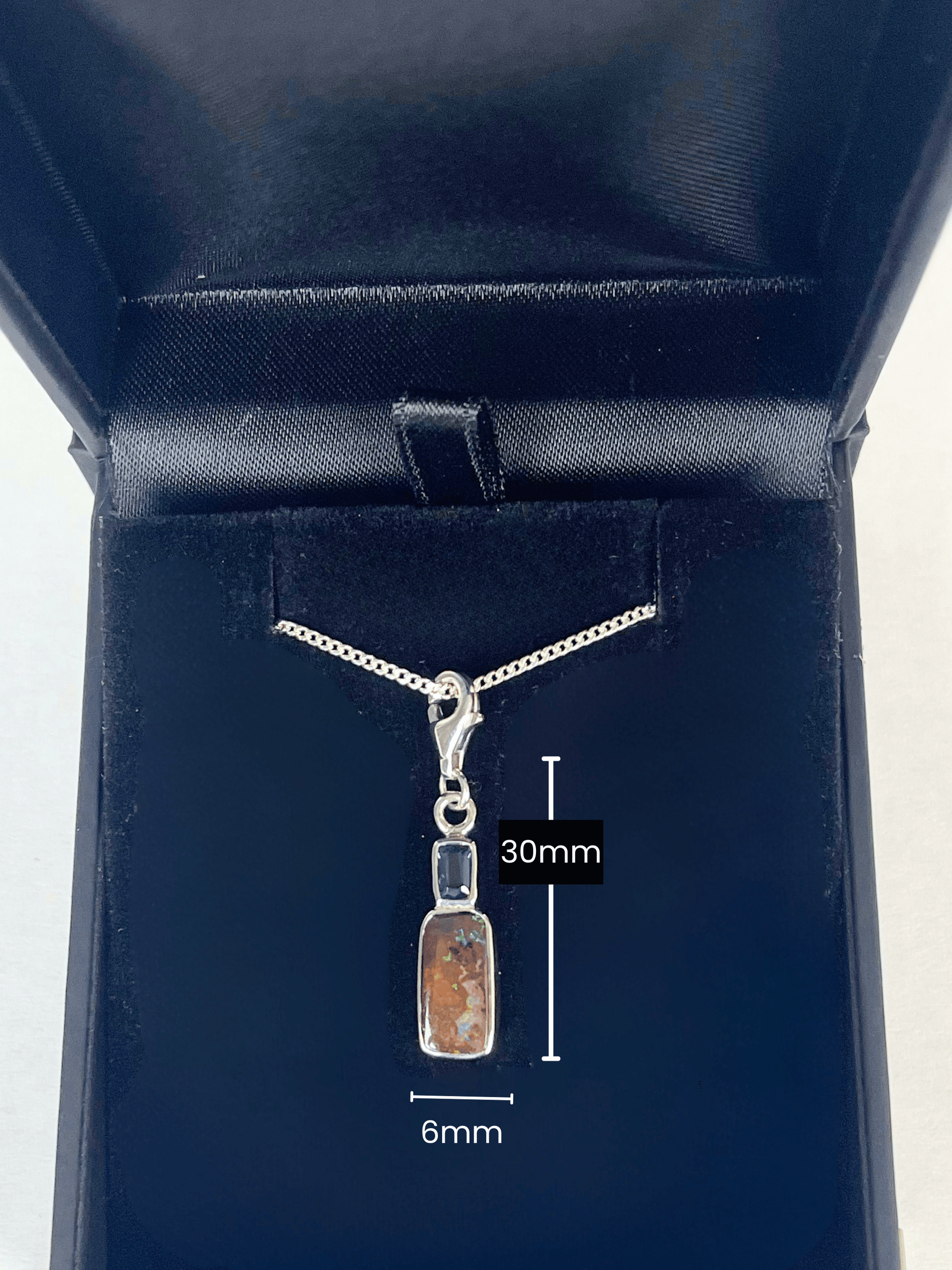 Australian Boulder Opal with Baguette Sapphire Silver Bracelet Charm measurements