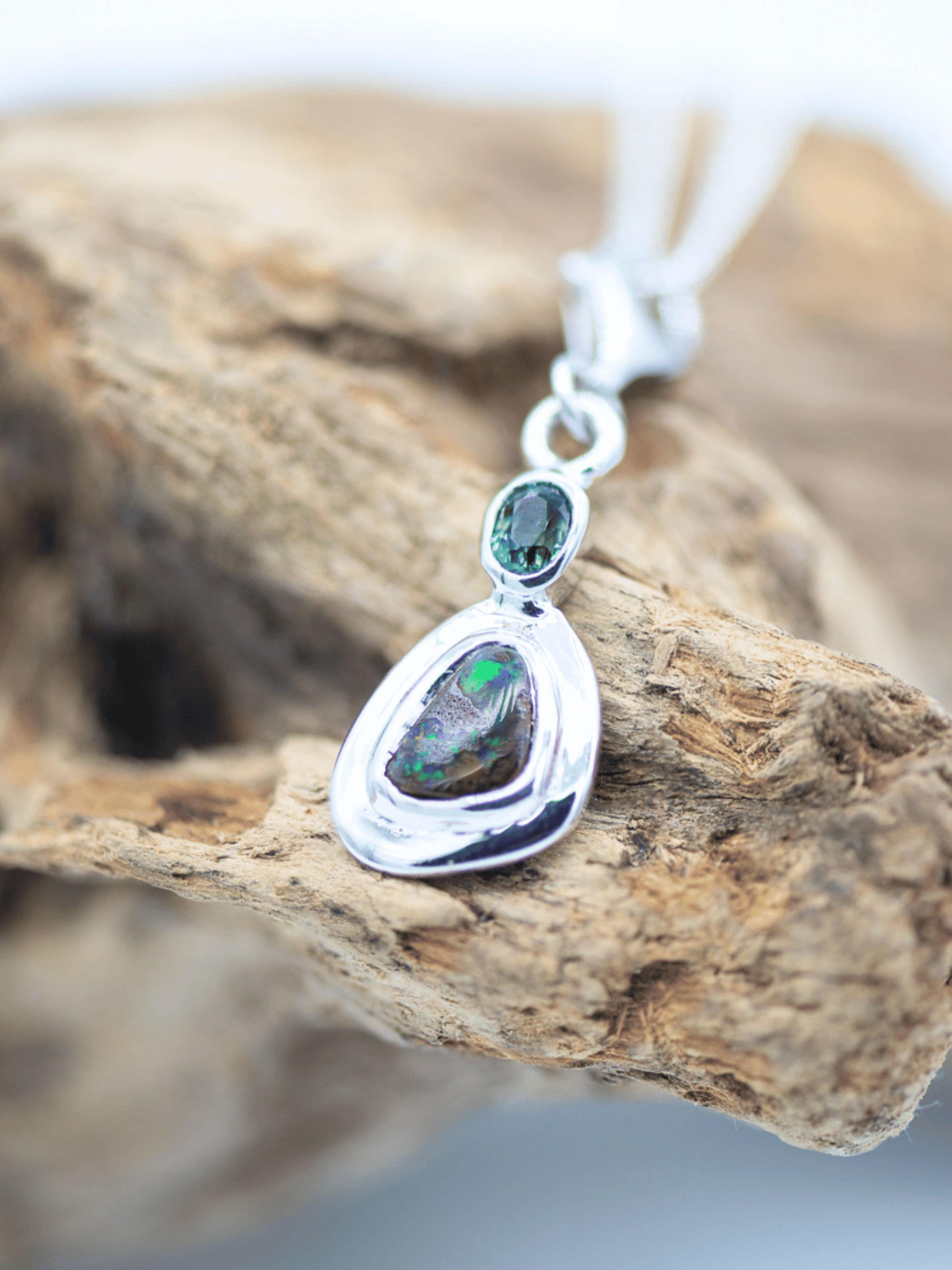 Australian Boulder Opal with Queensland Sapphire Silver Frame Bracelet Charm1