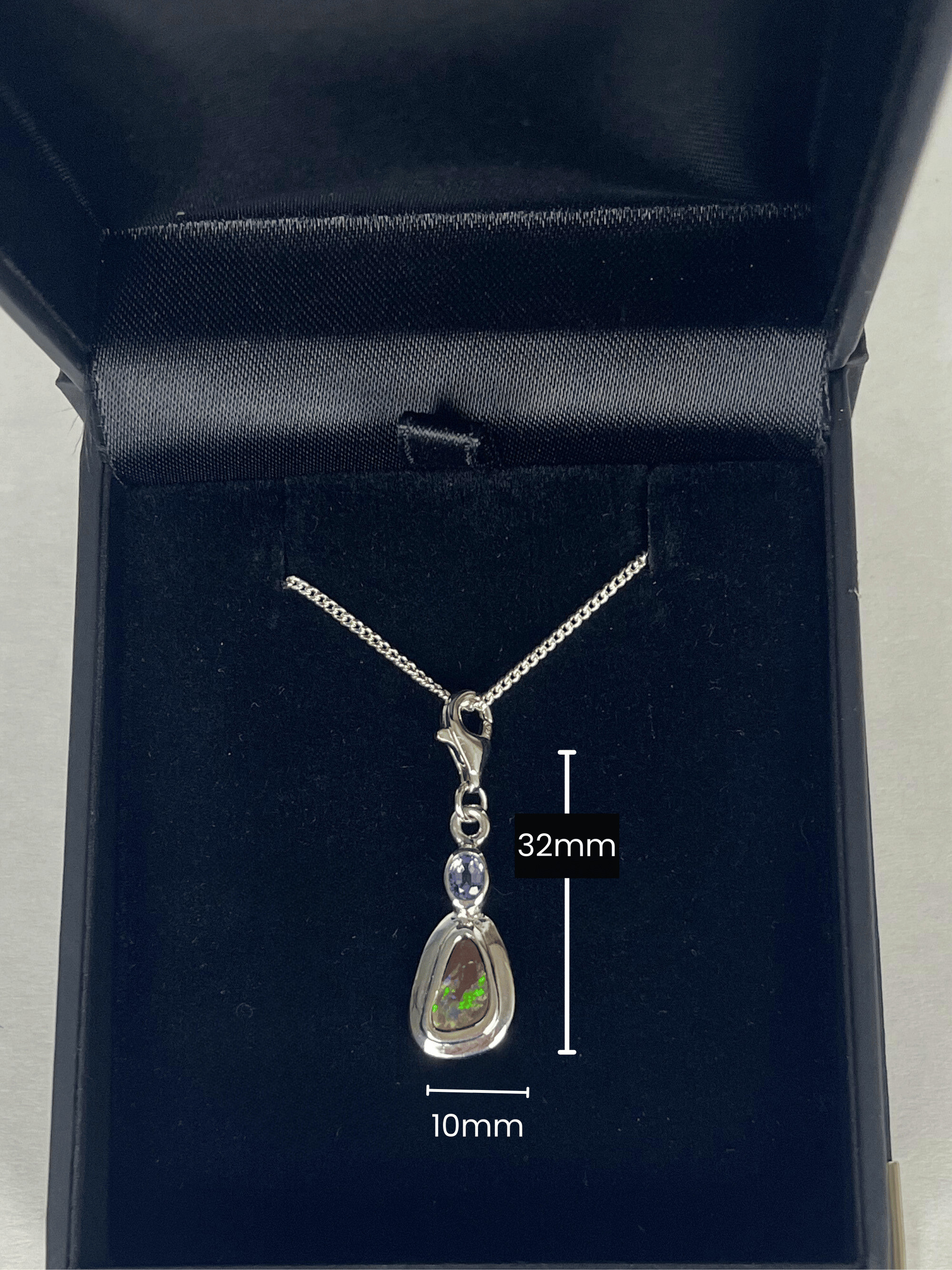 Australian Boulder Opal with Tanzanite Silver Frame Bracelet Charm measurements