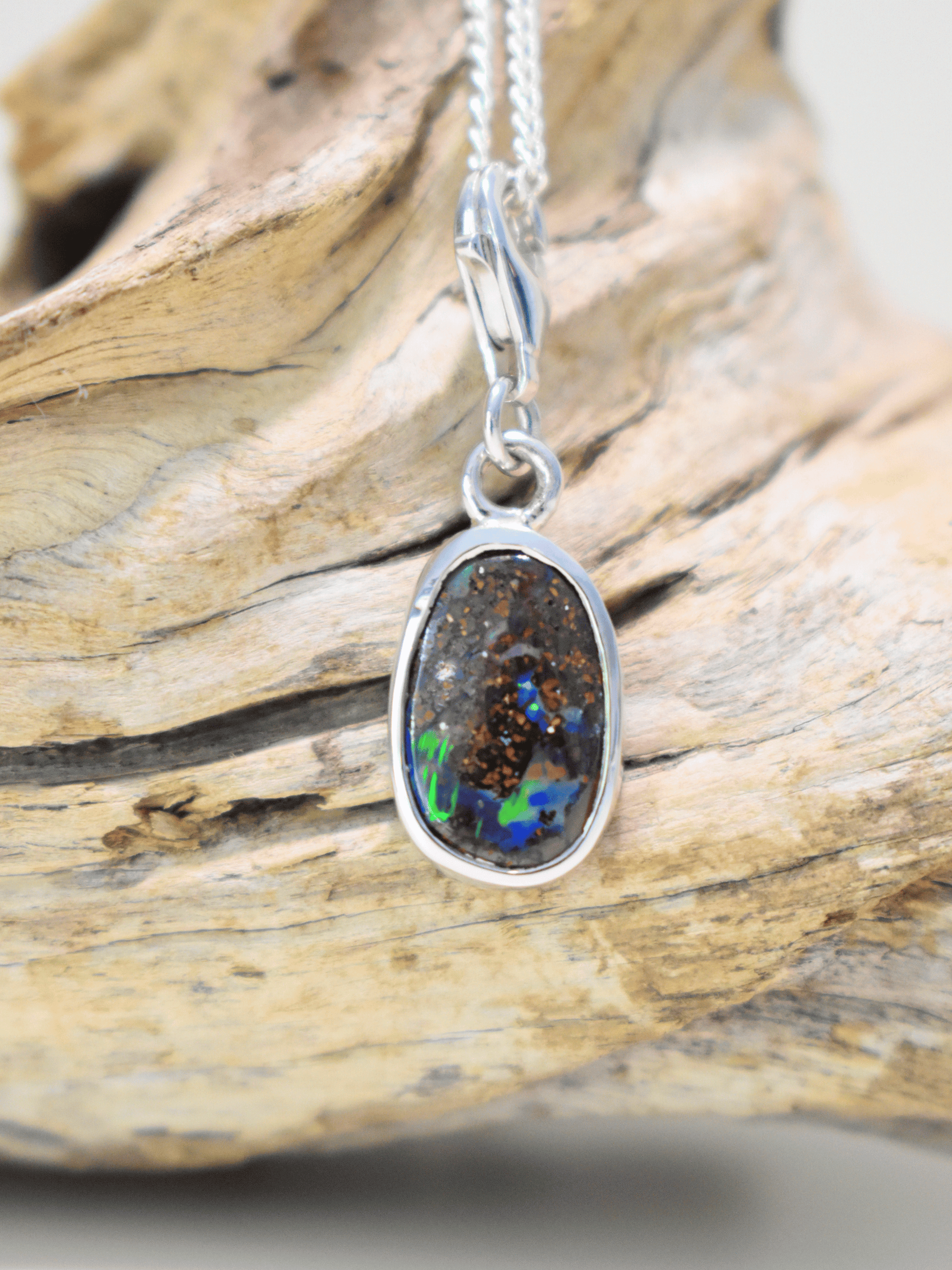 Australian Matrix Boulder Opal Silver Bracelet Charm