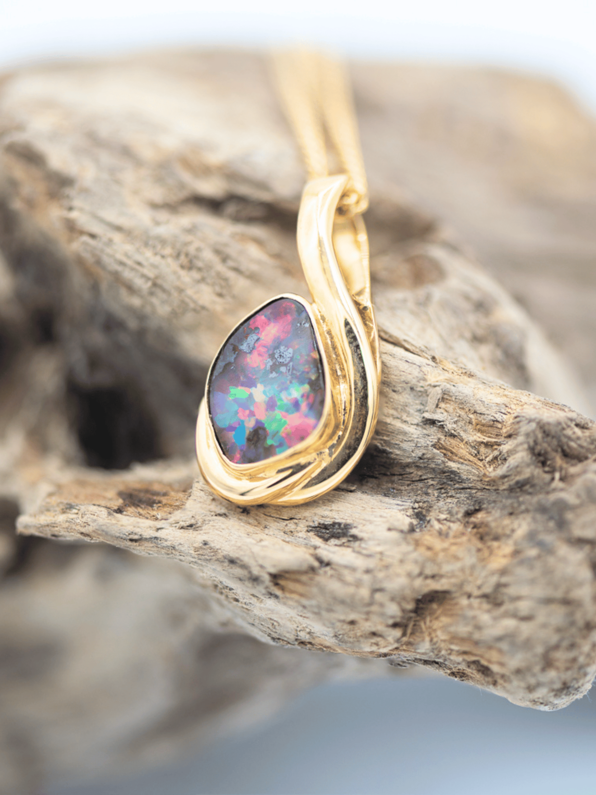 Australian Red Boulder Opal 18K Gold Pendant