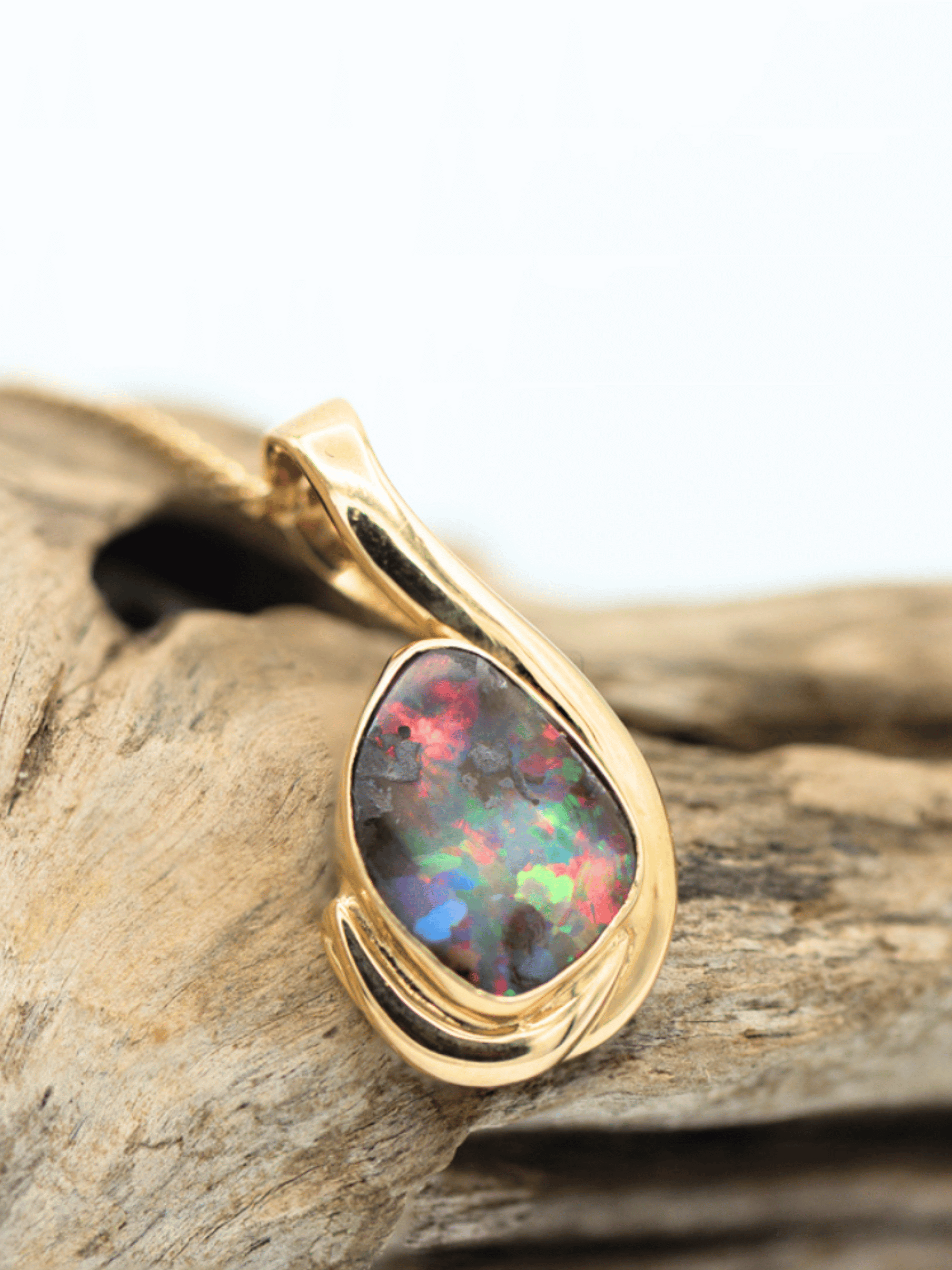 Australian Red Boulder Opal 18K Gold Pendant