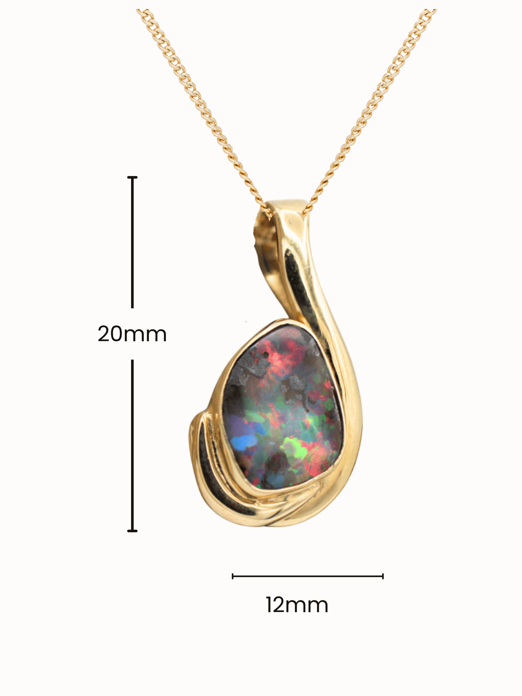 Australian Red Boulder Opal 18K Gold Pendant measurements