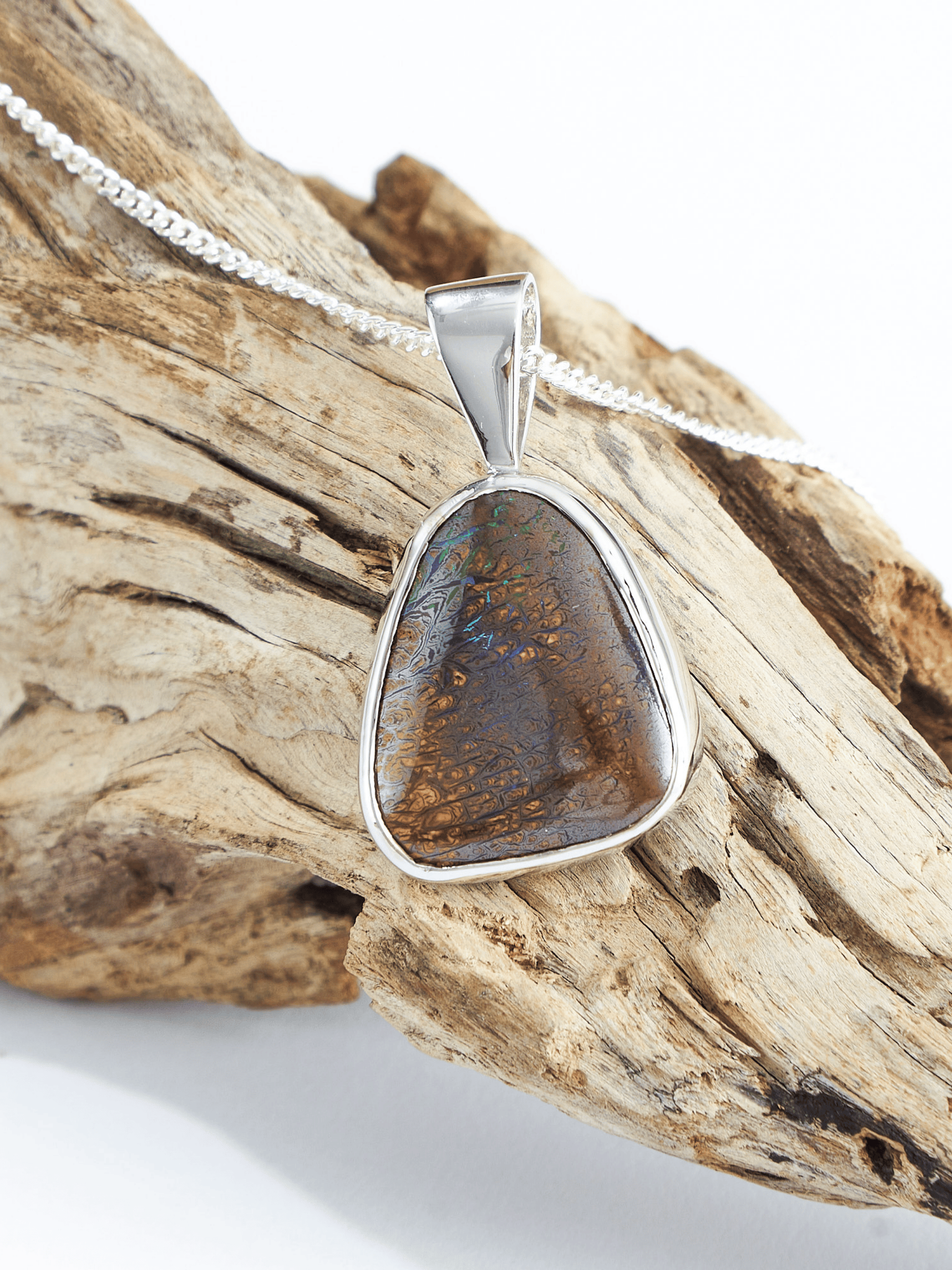 Boulder Opal Triangle Silver Pendant