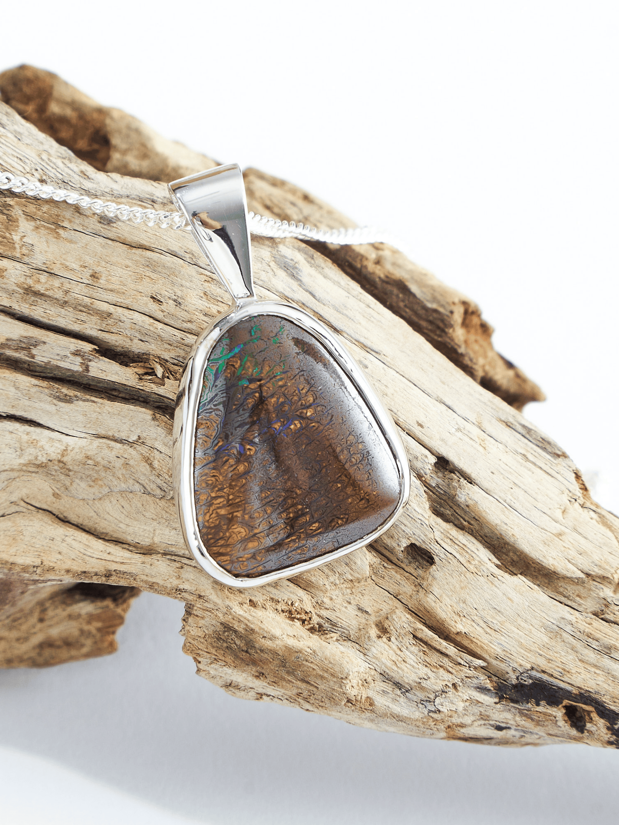 Boulder Opal Triangle Silver Pendant