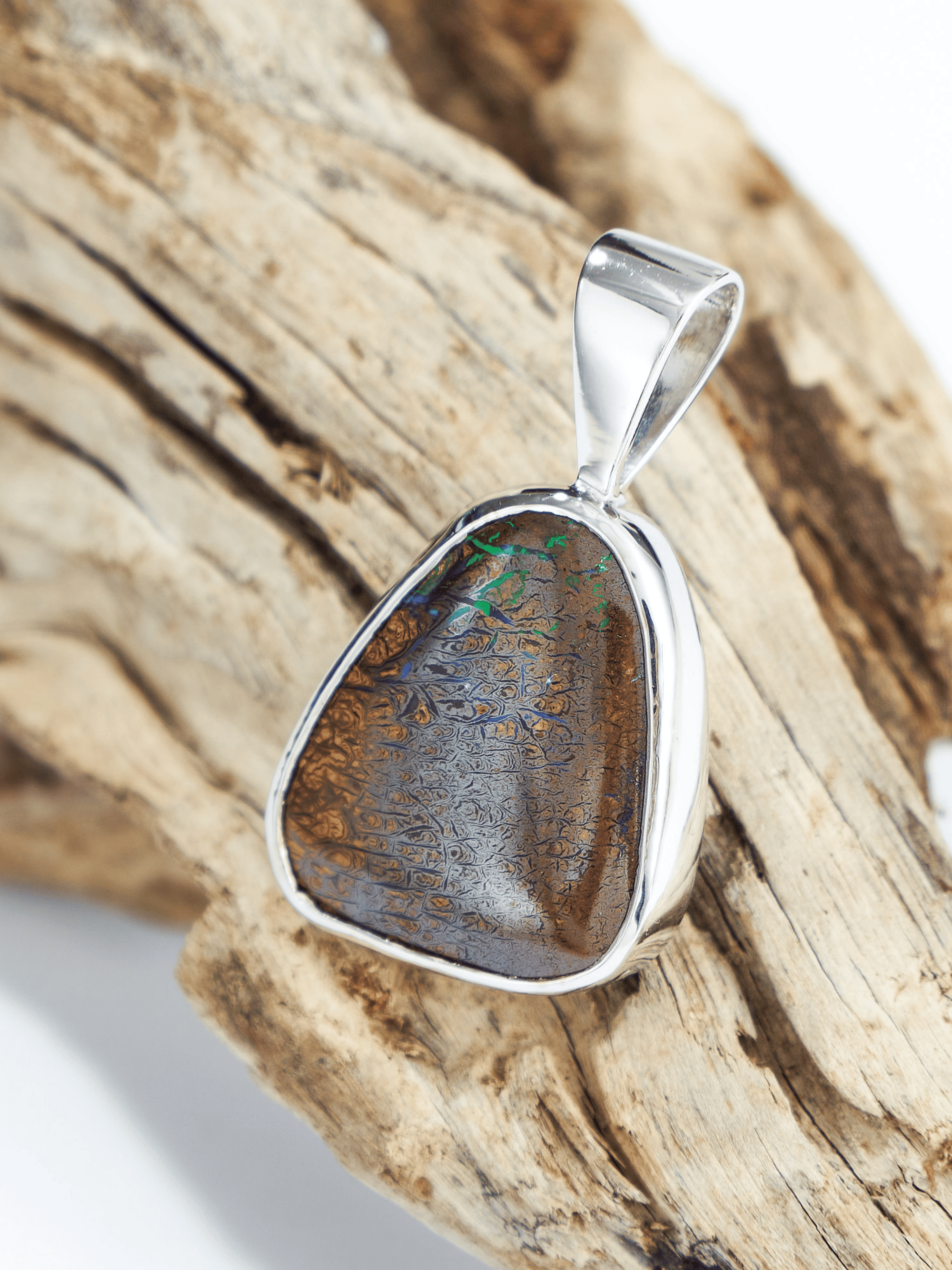 Boulder Opal Triangle Silver Pendant