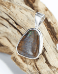 Boulder Opal Triangle Silver Pendant