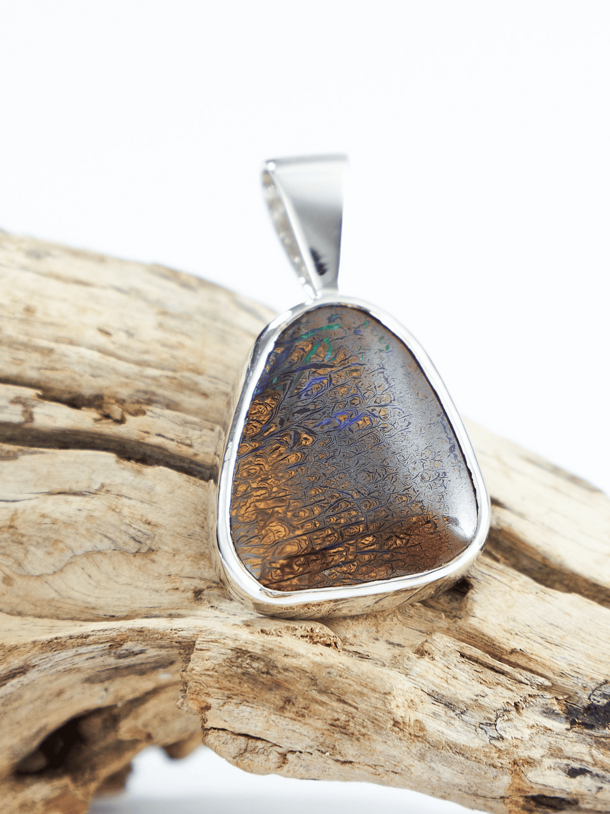 Boulder Opal Triangle Silver Pendant